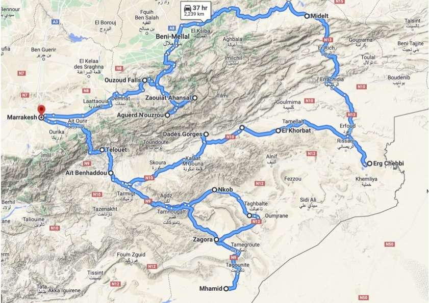 Mapa ruta Marruecos